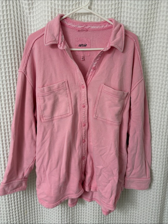 aerie Tops - Aerie Lumber Jane Oversized Pink French Terry Shirt Button Down Womens Medium